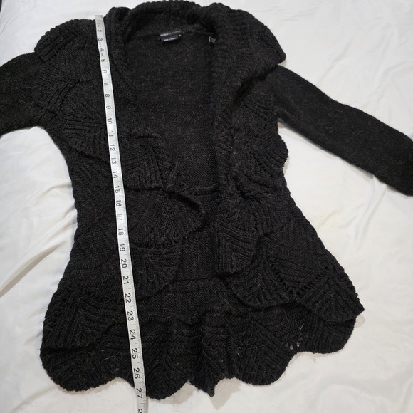 Y2K Bcbg Maxazria‎ Womens Cardigan Size Petite Large Dark Gray Alpaca Eyelet - Picture 5 of 6